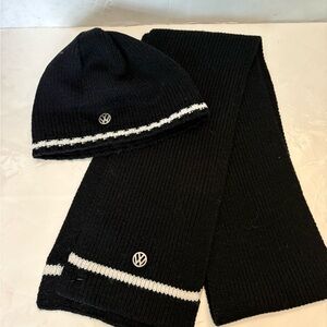 VW Black and White Knit Scarf and beanie hat set